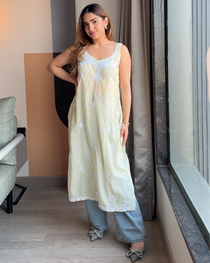 Khushi backless chikankari Kurti- yellow