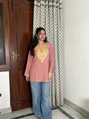 Soha Kashmiri Short woollen Kurti- Pink