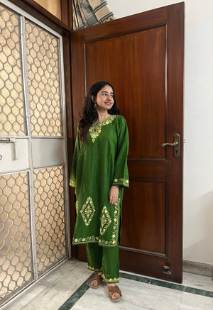 Kashmiri Woollen kurta set- Green