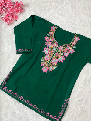 Ziya Kashmiri Short woollen kurta - Green
