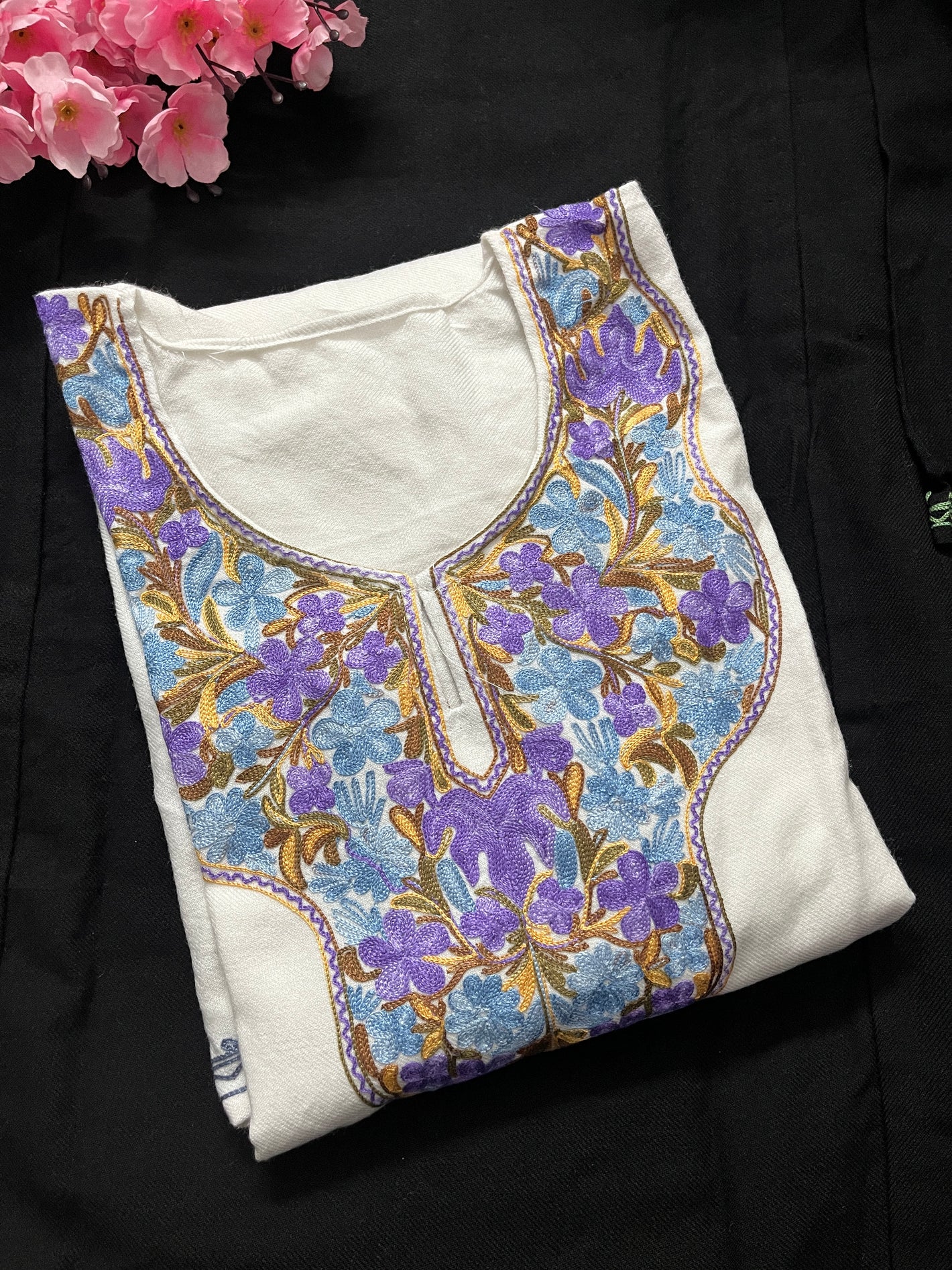 Noor Aari Woollen Pheran- White