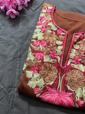Noor Aari Woollen Pheran- Brown