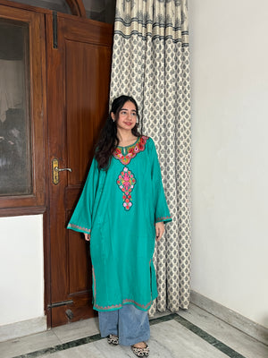 Sara Aari Woollen Pheran- Teal