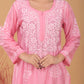 Chanderi Chikankari Long Kurta - Pink