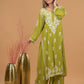 Rayon Chikankari Kurta Palazzo - Olive green