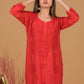 Chanderi Chikankari Long Kurta- Red
