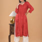 Chanderi Mukaish Chikankari Long Kurta - Red