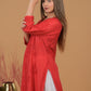 Chanderi Chikankari Long Kurta- Red