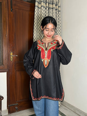 Sejal Kashmiri Short Cotton kurti- Black