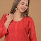 Chanderi Chikankari Long Kurta- Red