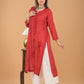 Chanderi Mukaish Chikankari Long Kurta - Red