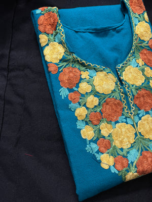 Noor Aari Woollen Pheran- Teal Blue