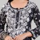 Mulmul Cotton Print Chikankari Kurta- Black