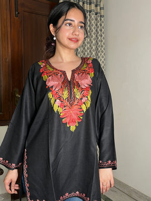 Sejal Kashmiri Short Cotton kurti- Black