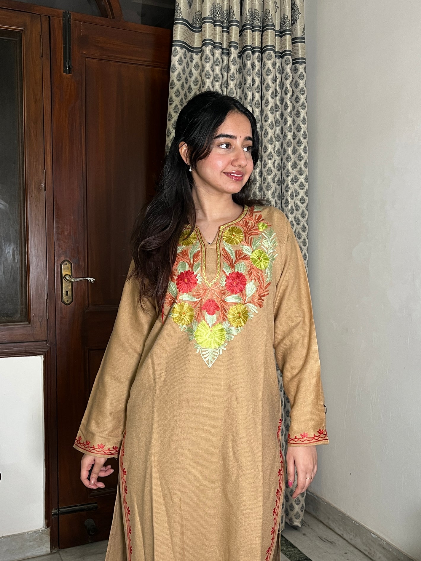 Zoha Kashmiri wool long kurta- Beige