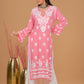 Modal 3D Chikankari Long Kurta- Pink