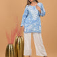 Mulmul Cotton Print Short Kurta- Blue