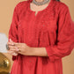 Chanderi Mukaish Chikankari Long Kurta - Red