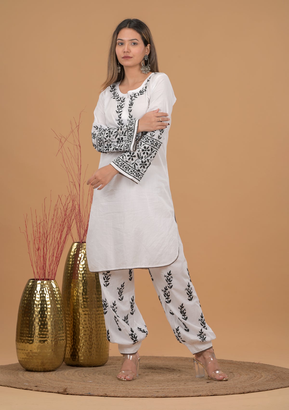 Cotton Chikankari Kurta Afgani Set- White