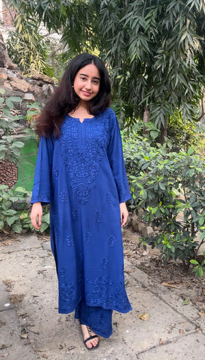 Riza Premium Rayon Tone Kurta Set- Blue