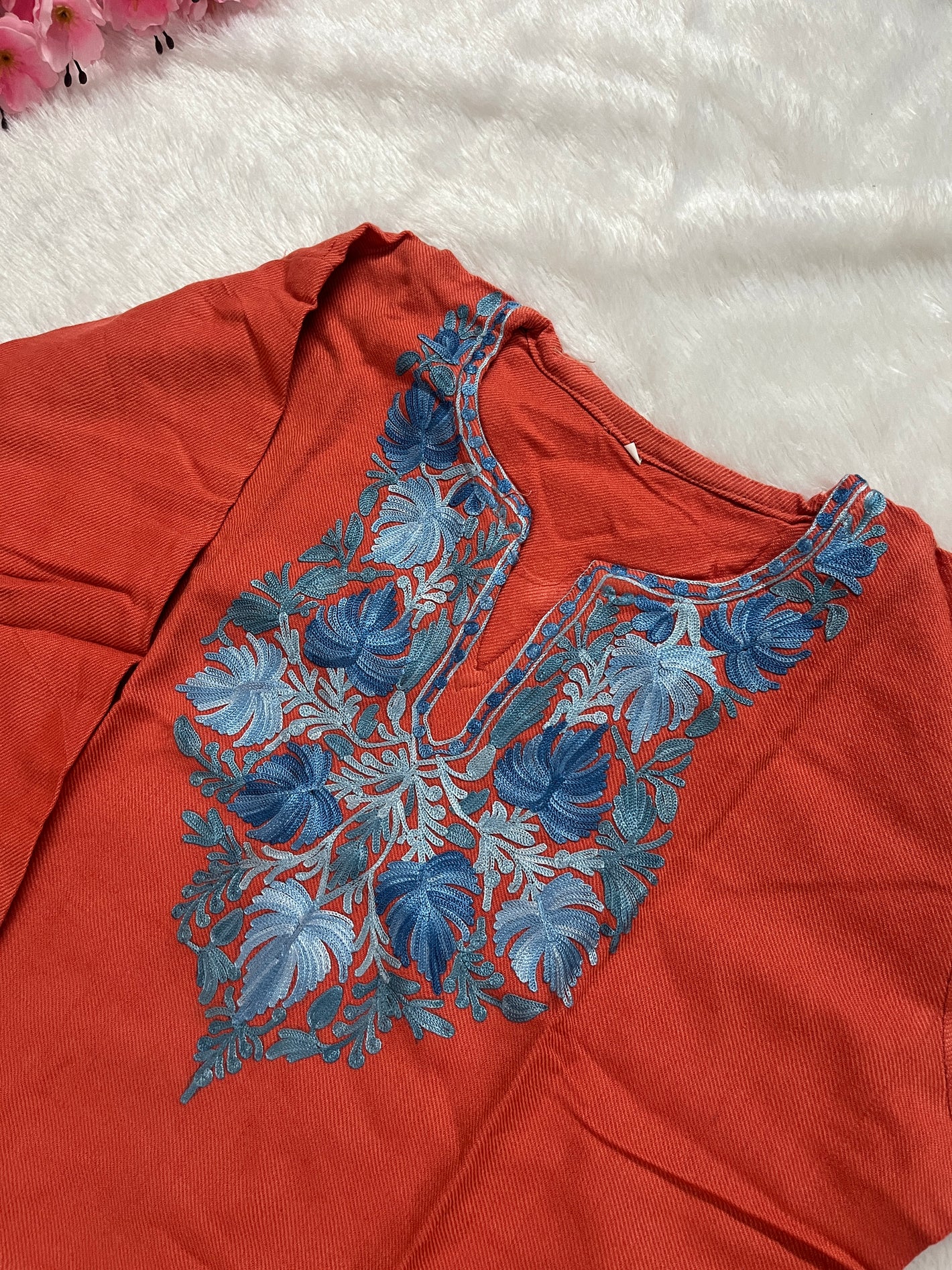 Ziya Kashmiri Short woollen kurti- Rust red