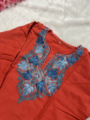 Ziya Kashmiri Short woollen kurti- Rust red