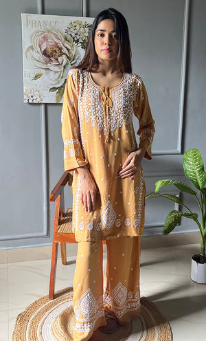 Hiba Modal Cotton kurta pants set- peach/orange