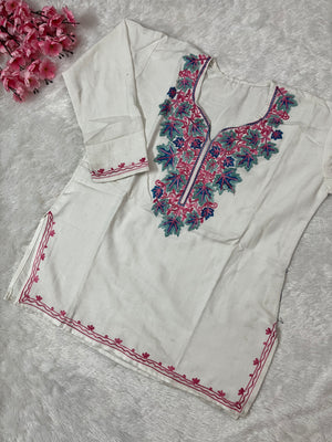 Ziya Kashmiri Short woollen kurti- White