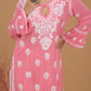 Modal 3D Chikankari Long Kurta- Pink