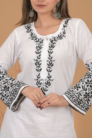 Cotton Chikankari Kurta Afgani Set- White