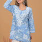 Mulmul Cotton Print Short Kurta- Blue