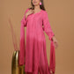 Rayon Chikankari Women's 3 PC Long Kurta Set - Pink