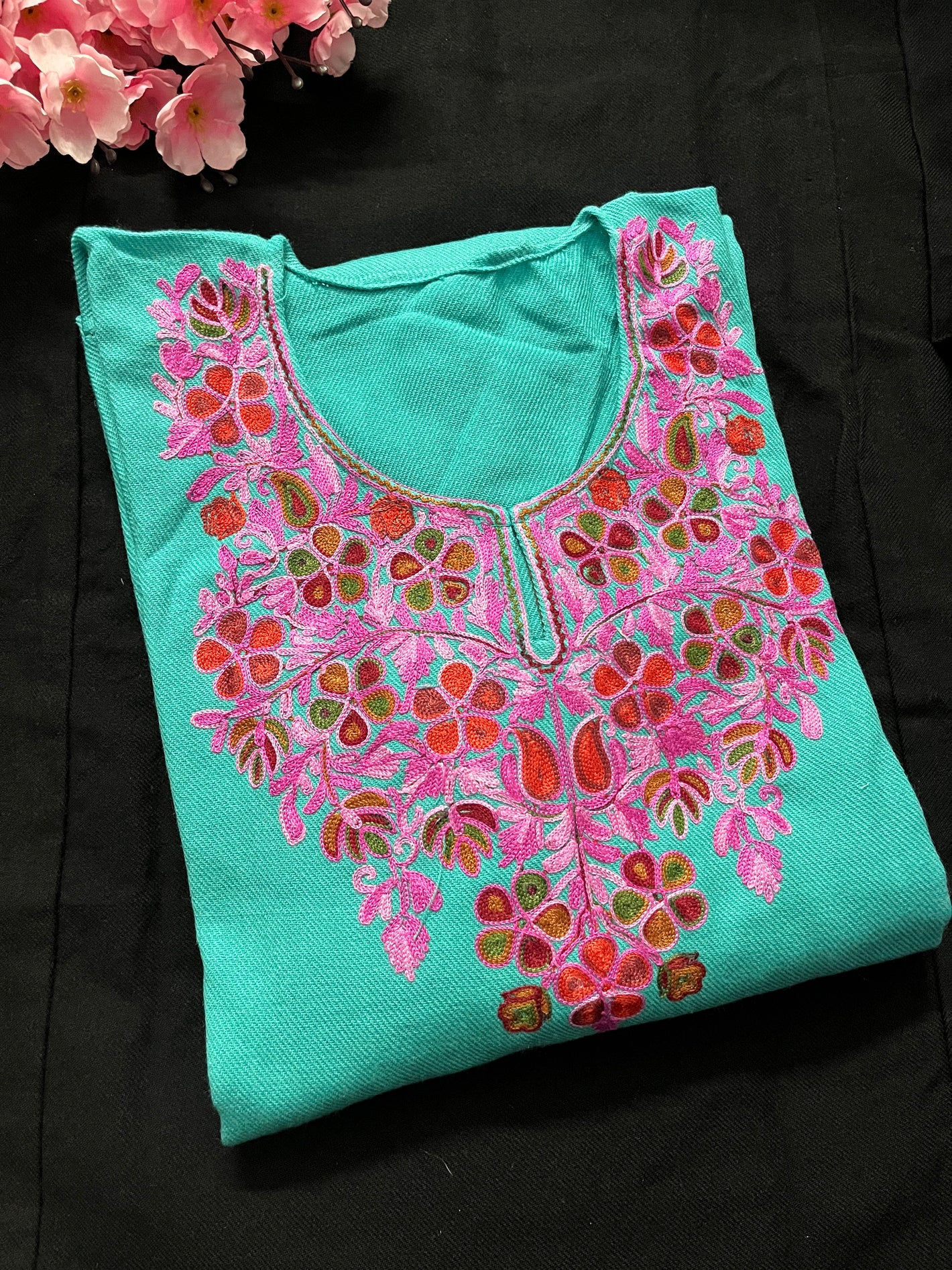 Noor Aari Woollen Pheran- Green