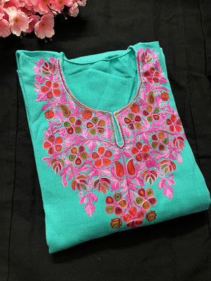 Noor Aari Woollen Pheran- Green