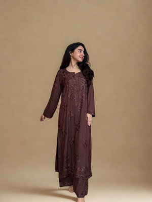 Aisha Premium Rayon kurta palazzo set- brown