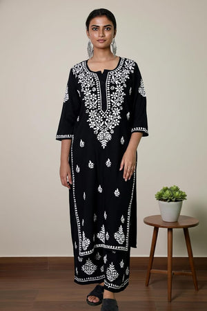 Gia Rayon Chikankari Kurta set- Black