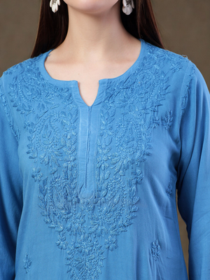 Zarin Ombré Rayon Chikankari Suit set- Blue