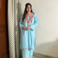 Saira Kashmiri cotton Aari Kurta Set- Blue