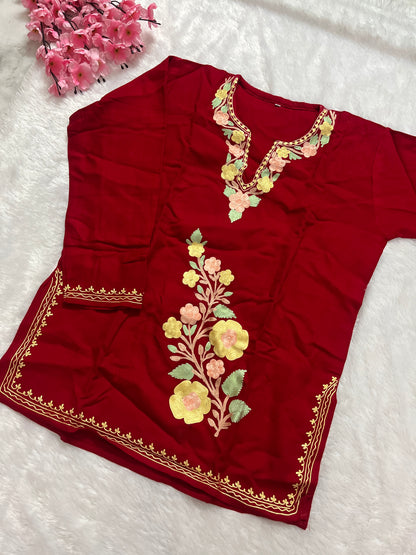 Ziya Kashmiri Short woollen kurti- Red
