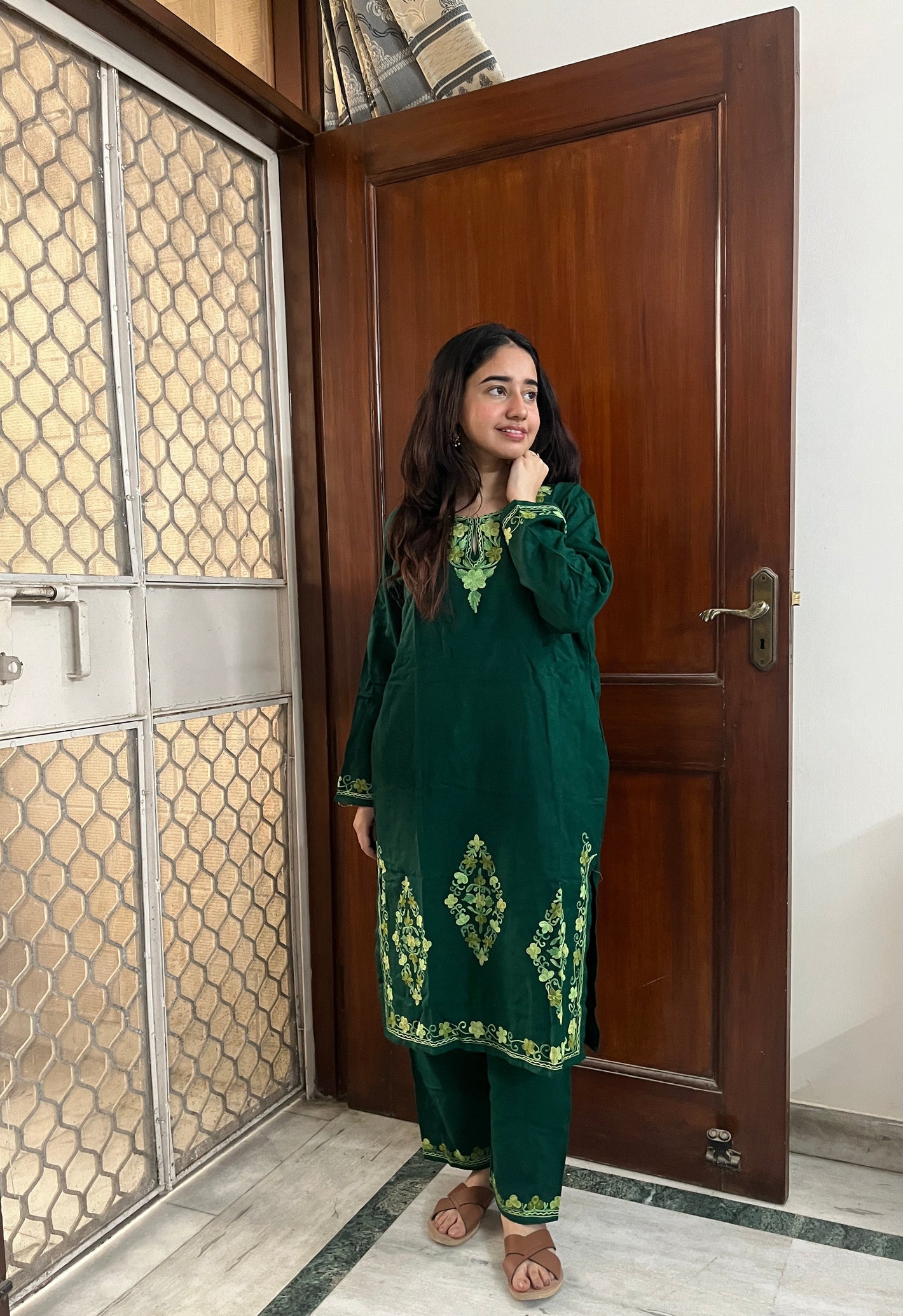 Kashmiri Woollen kurta set- Green