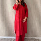 Leela Mukaish Cotton Chikankari kurta palazzo set- Red
