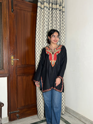 Sejal Kashmiri Short Cotton kurti- Black