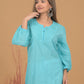 Mulmul Cotton Chikankari Short Kurta- Blue