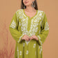 Rayon Chikankari Kurta Palazzo - Olive green