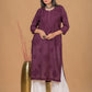 Chanderi Chikankari Long Kurta - Mauve