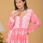 Muslin Chikankari Ombre Long Kurta - Pink