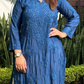 Uzma Mukaish Muslin Chikankari Long Kurta - Blue