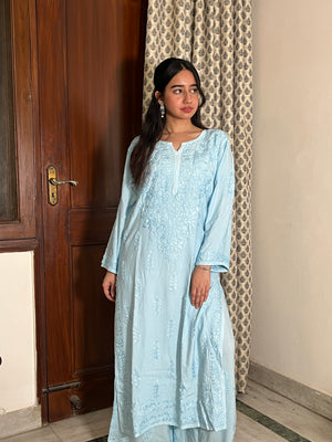 Yamini Premium Rayon Tone Kurta Set- Blue