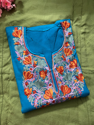 Noor Aari Woollen Pheran- Blue