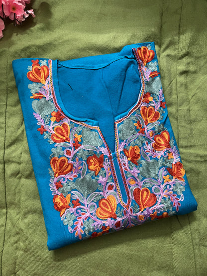 Noor Aari Woollen Pheran- Blue